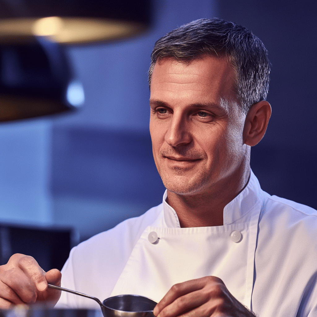 Chef Marcus Bennett smiling in an American kitchen, creating easy and flavorful family recipes