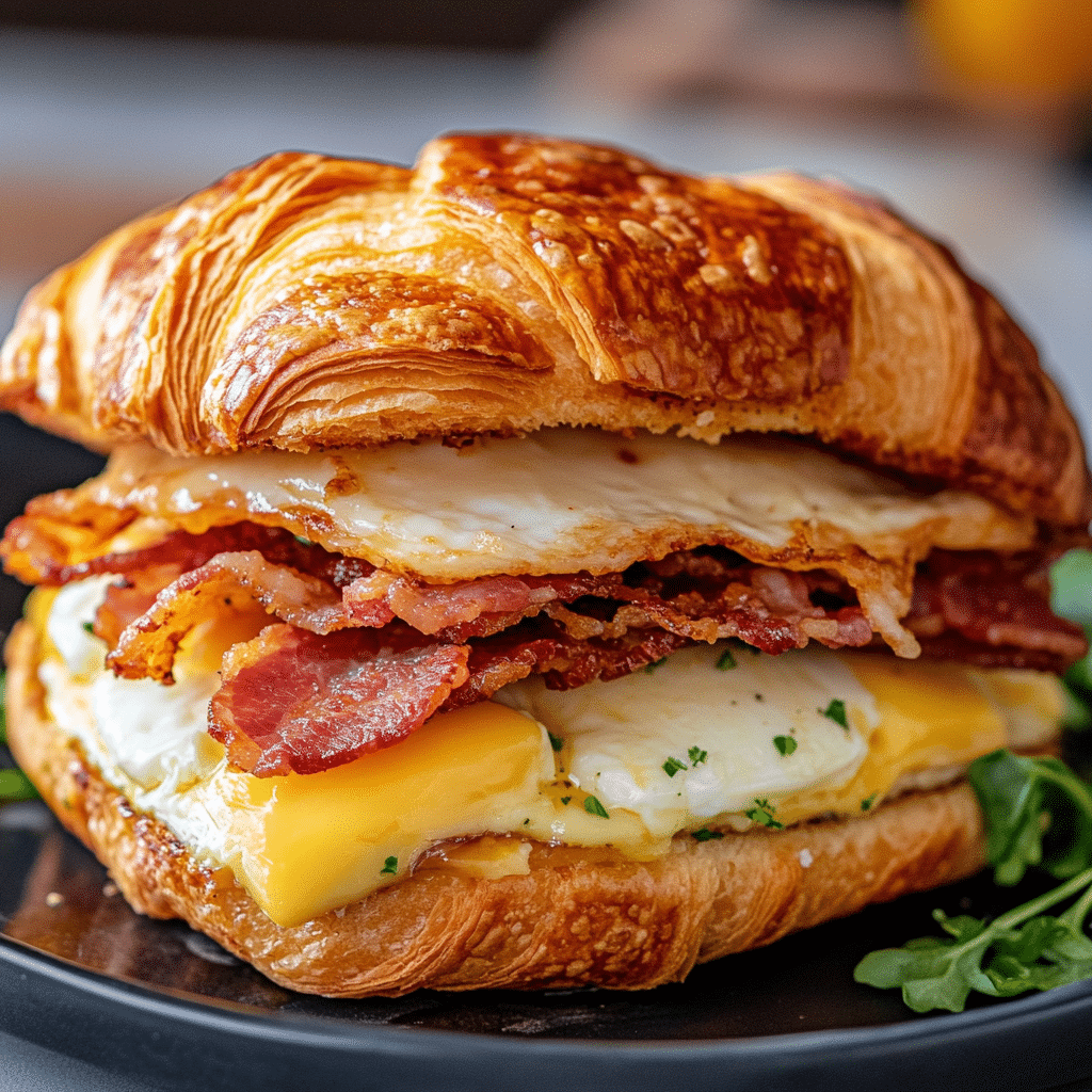Croissant Breakfast Sandwich with Turkey Bacon
