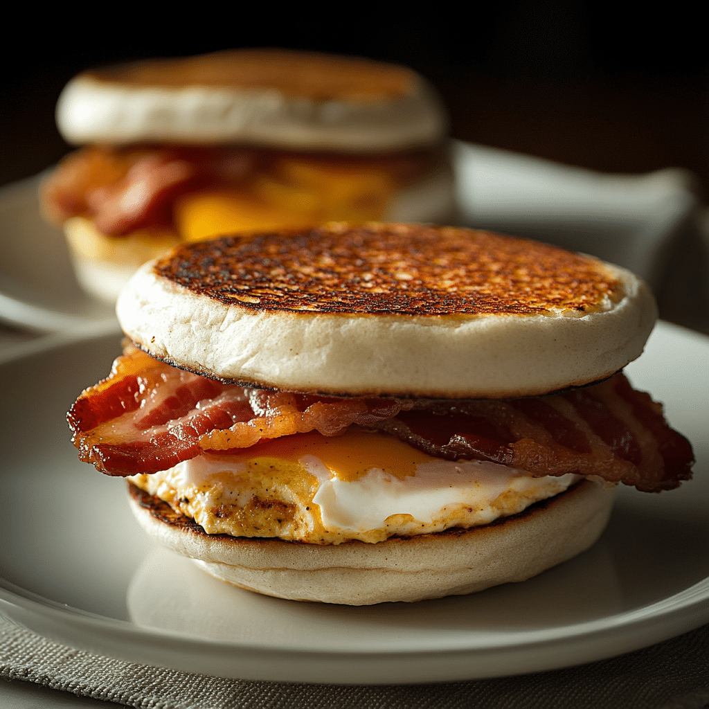 English Muffin Breakfast Sandwich with Turkey Bacon