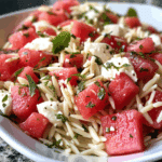 Watermelon Mozzarella Orzo Salad