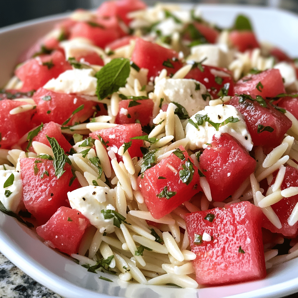 Watermelon Mozzarella Orzo Salad