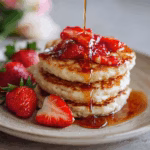 Fluffy Pancakes with Strawberry Maple Syrup