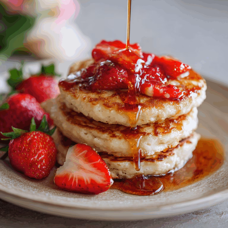 Fluffy Pancakes with Strawberry Maple Syrup