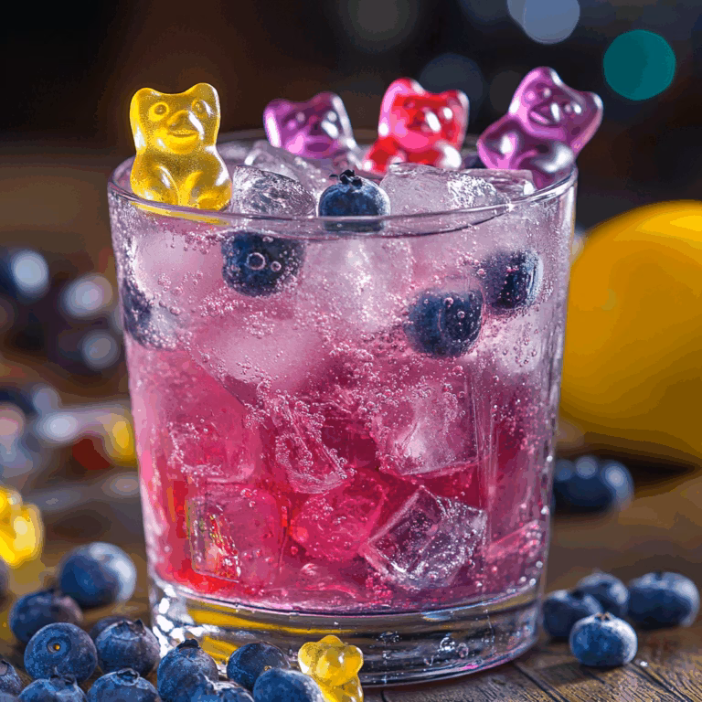 Gummy Bear Mocktail with Blueberry and Lemon