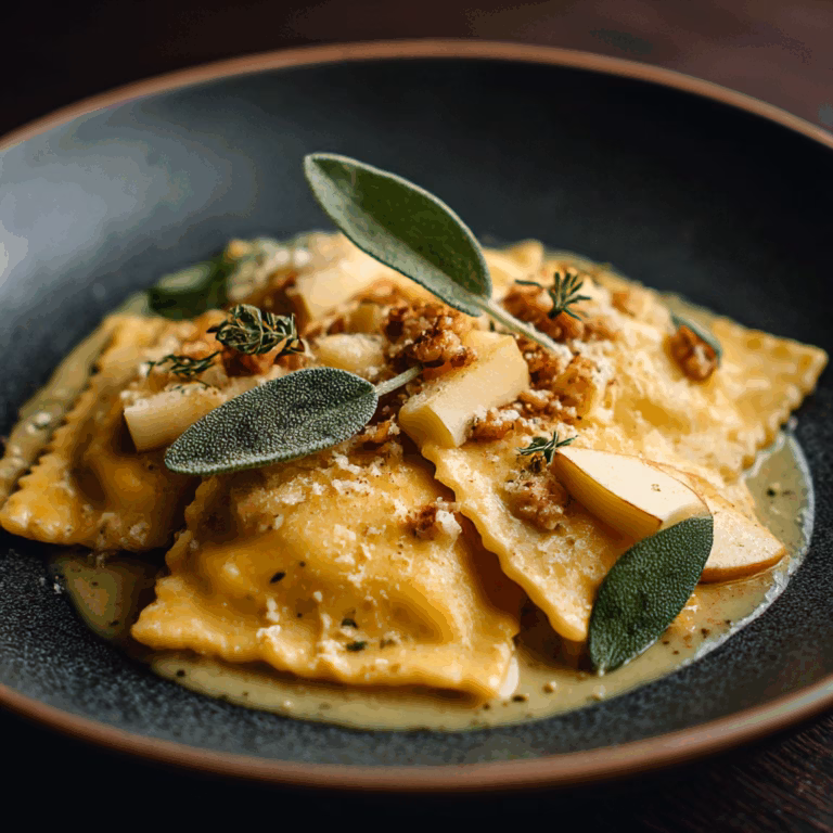 Pumpkin Ravioli with Apple Sage Butter Sauce