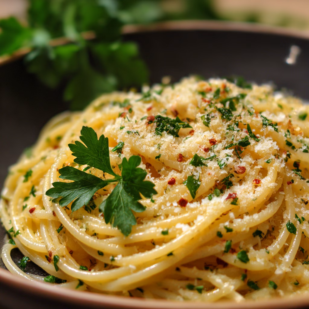 Spaghetti Aglio e Olio with Garlic and Parmesan